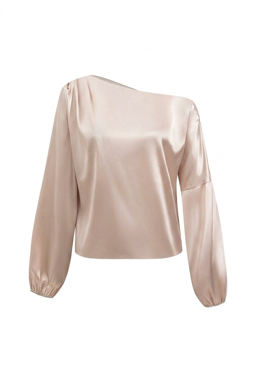Mujer Blusa de un Hombro con Manga Abullonada y Cuello Asimétrico-Blouse for women-Casaluzia