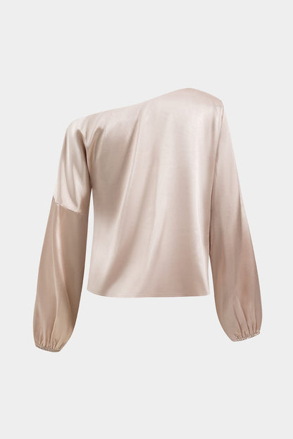 Mujer Blusa de un Hombro con Manga Abullonada y Cuello Asimétrico-Blouse for women-Casaluzia