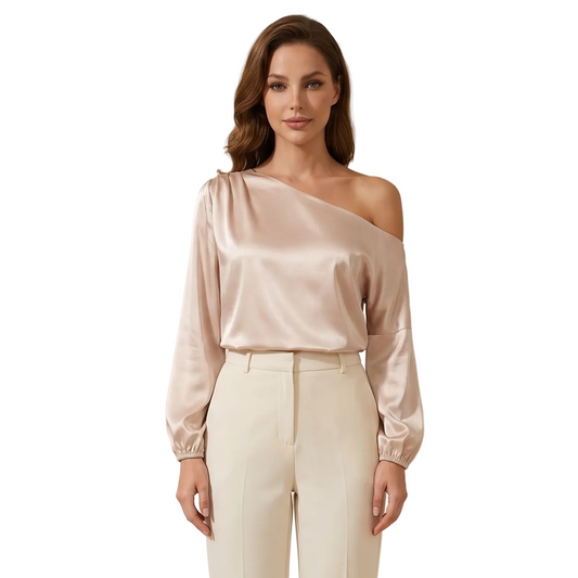 Mujer Blusa de un Hombro con Manga Abullonada y Cuello Asimétrico-Blouse for women-Casaluzia