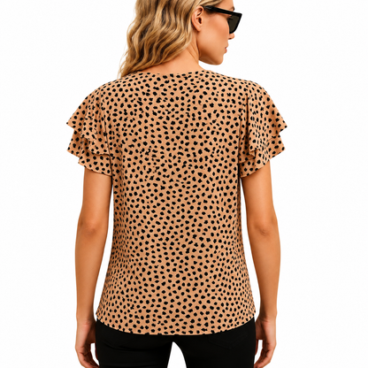 Mujer Blusa Estampada con Mangas Cortas Volantes-Blouses for women-Casaluzia