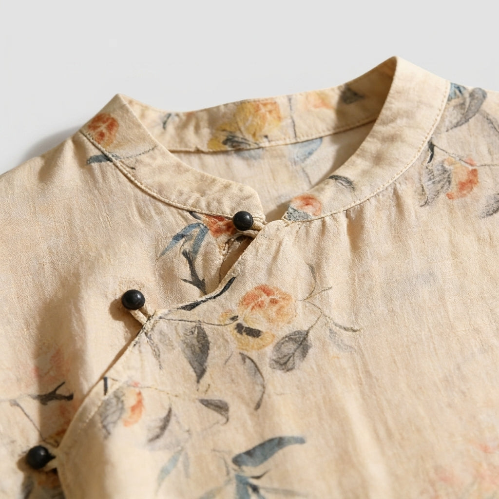 Mujer Blusa sin mangas con cuello mandarín y cierre de botones asimétrico-Blouse for women-Casaluzia