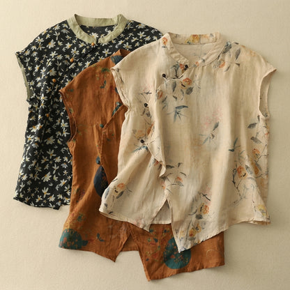Mujer Blusa sin mangas con cuello mandarín y cierre de botones asimétrico-Blouse for women-Casaluzia
