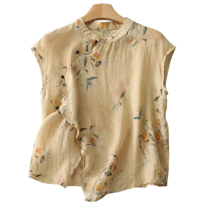 Mujer Blusa sin mangas con cuello mandarín y cierre de botones asimétrico-Blouse for women-Casaluzia