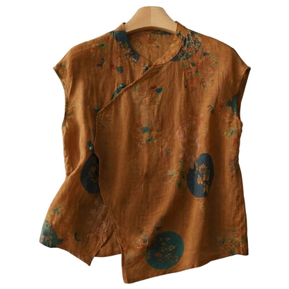Mujer Blusa sin mangas con cuello mandarín y cierre de botones asimétrico-Blouse for women-Casaluzia