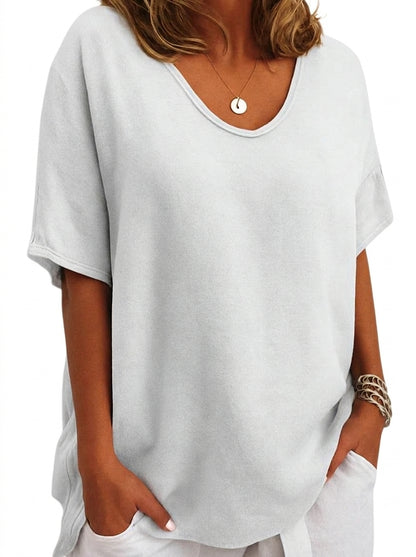 Mujer Camiseta de manga corta con cuello en V y silueta holgada-T-shirt for women-Casaluzia