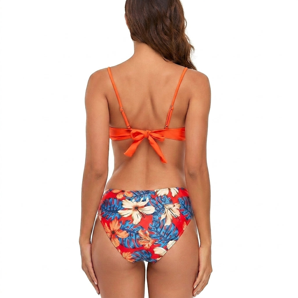 Mujer Conjunto de Bikini con Escote en V y Blusa de Manga Larga con Estampado Floral-Swimwear for women-Casaluzia