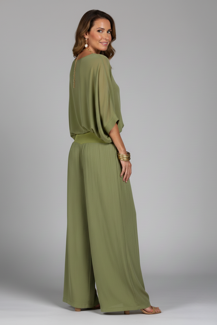 Mujer Conjunto de Blusa con Escote en V y Pantalones de Pernera Ancha-Sets for women-Casaluzia