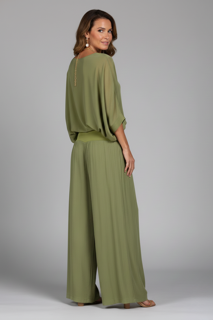 Mujer Conjunto de Blusa con Escote en V y Pantalones de Pernera Ancha-Sets for women-Casaluzia