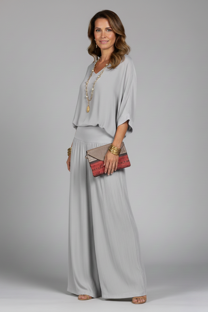 Mujer Conjunto de Blusa con Escote en V y Pantalones de Pernera Ancha-Sets for women-Casaluzia