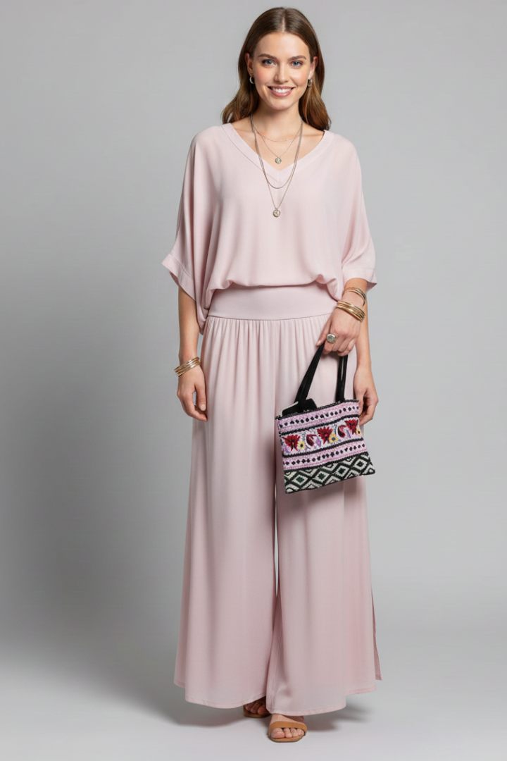 Mujer Conjunto de Blusa con Escote en V y Pantalones de Pernera Ancha-Sets for women-Casaluzia