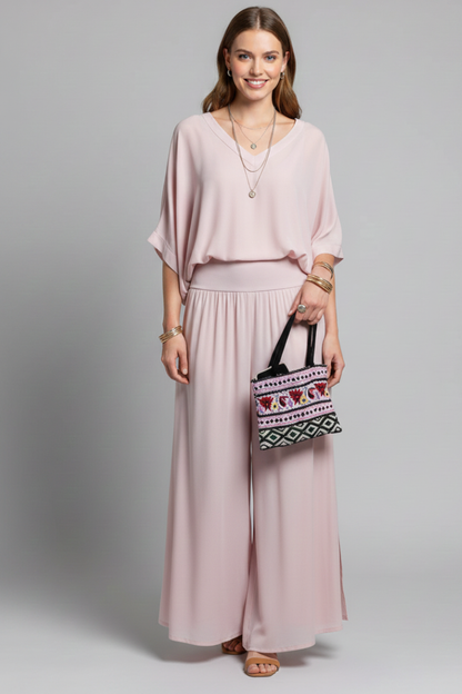 Mujer Conjunto de Blusa con Escote en V y Pantalones de Pernera Ancha-Sets for women-Casaluzia