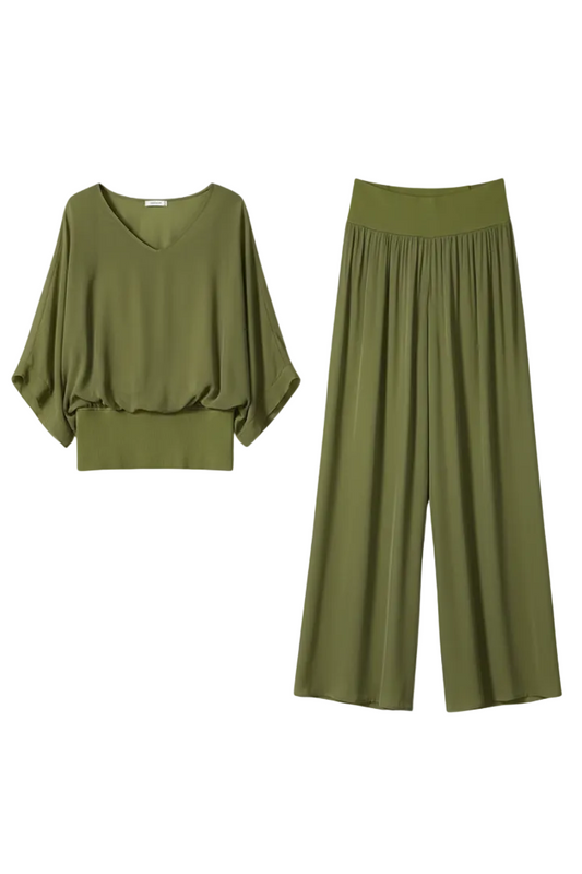 Mujer Conjunto de Blusa con Escote en V y Pantalones de Pernera Ancha-Sets for women-Casaluzia