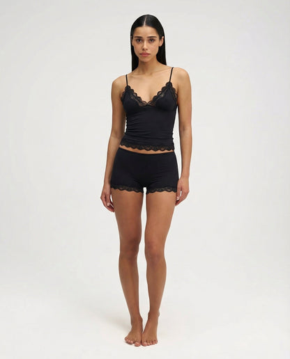 Mujer Conjunto de dos piezas con camisola de tirantes ajustables y pantalones cortos con ribete de encaje-Sets for women-Casaluzia