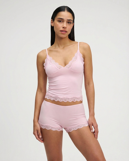 Mujer Conjunto de dos piezas con camisola de tirantes ajustables y pantalones cortos con ribete de encaje-Sets for women-Casaluzia