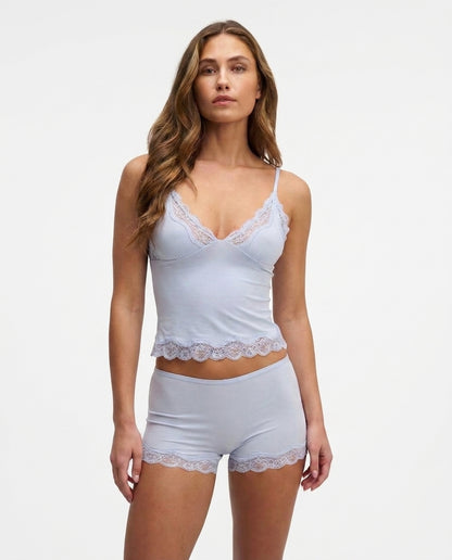 Mujer Conjunto de dos piezas con camisola de tirantes ajustables y pantalones cortos con ribete de encaje-Sets for women-Casaluzia
