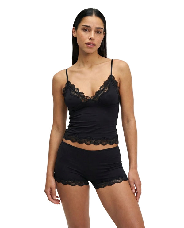 Mujer Conjunto de dos piezas con camisola de tirantes ajustables y pantalones cortos con ribete de encaje