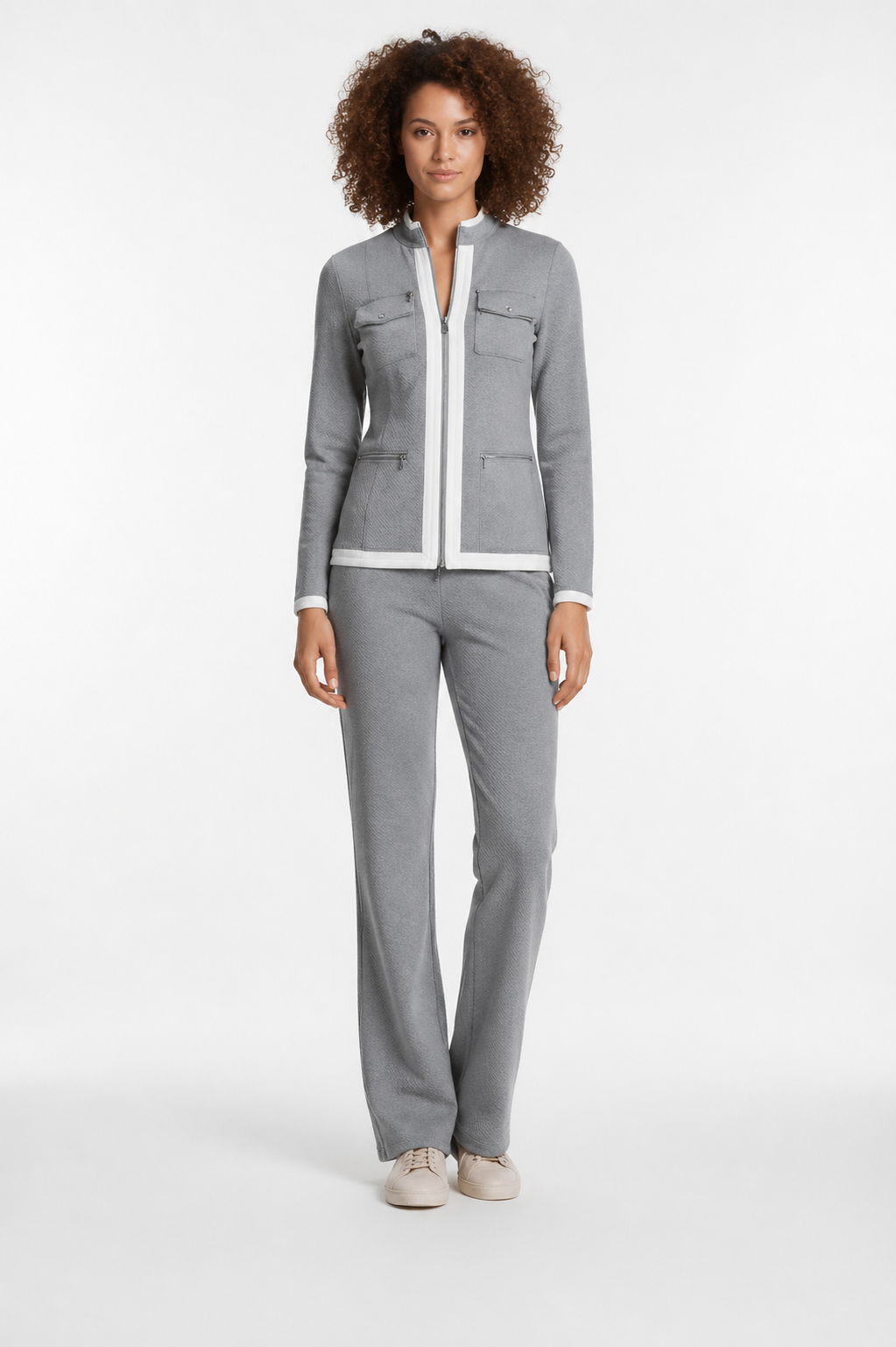Mujer Conjunto de dos piezas con chaqueta con cremallera y pantalón recto-Sets for women-Casaluzia