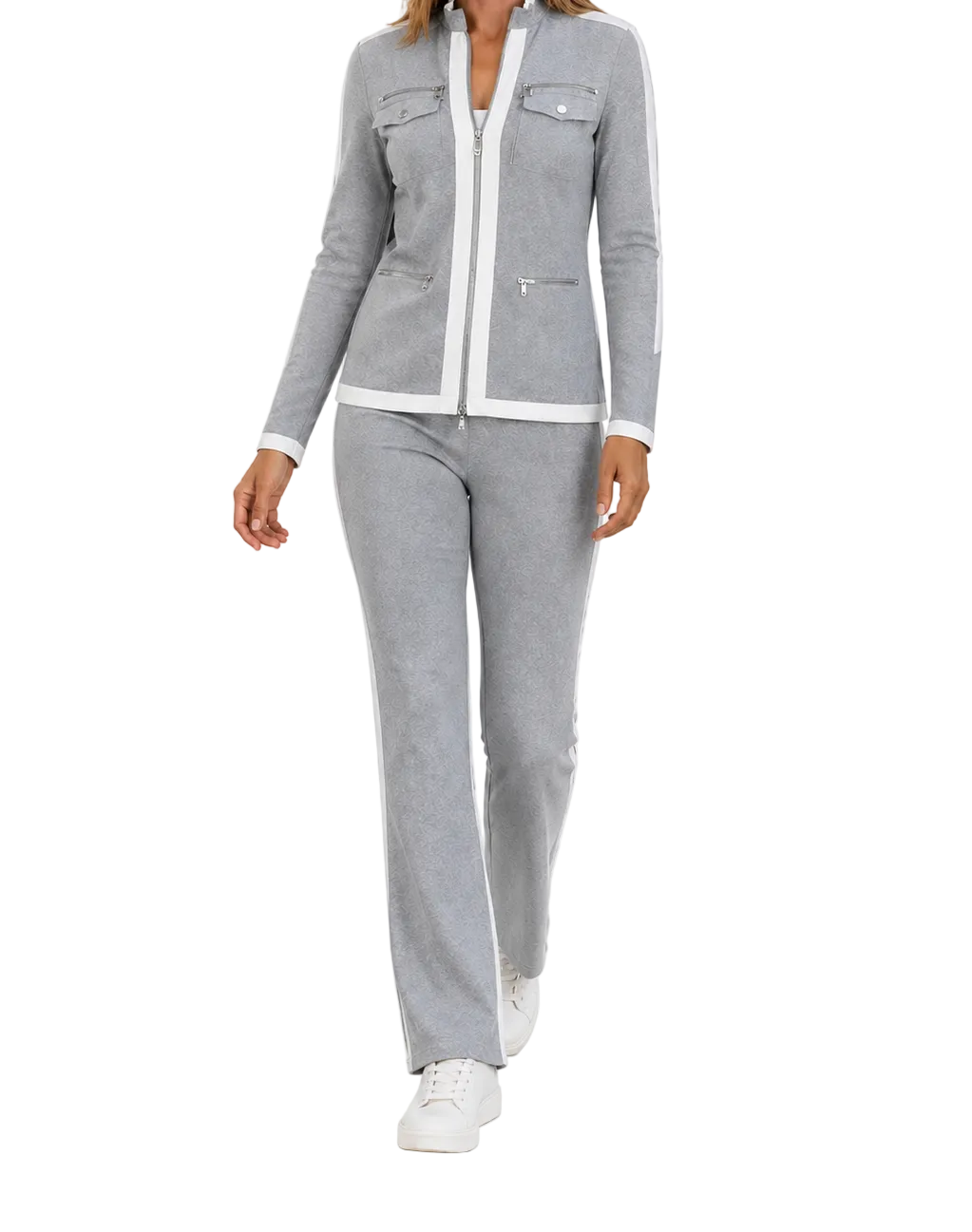 Mujer Conjunto de dos piezas con chaqueta con cremallera y pantalón recto-Sets for women-Casaluzia