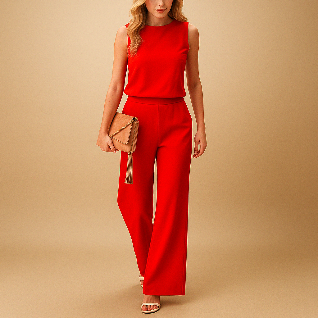 Mujer Conjunto de Dos Piezas sin Mangas con Cuello Redondo y Pantalón de Pierna Recta-Sets for women-Casaluzia