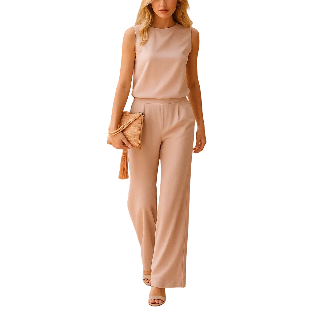 Mujer Conjunto de Dos Piezas sin Mangas con Cuello Redondo y Pantalón de Pierna Recta-Sets for women-Casaluzia