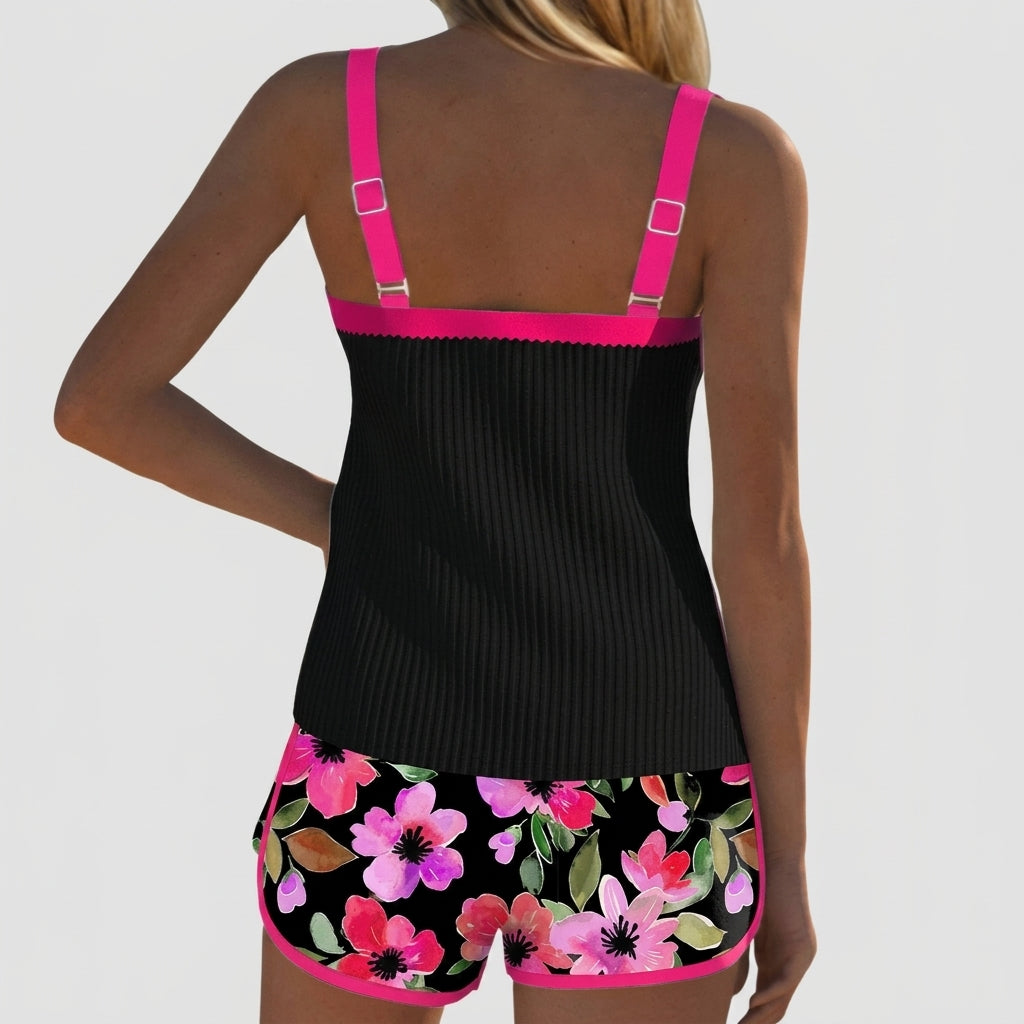 Mujer Conjunto de Tankini con Top Acanalado y Pantalones Cortos Estampados-Sets for women-Casaluzia