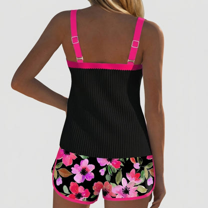 Mujer Conjunto de Tankini con Top Acanalado y Pantalones Cortos Estampados-Sets for women-Casaluzia