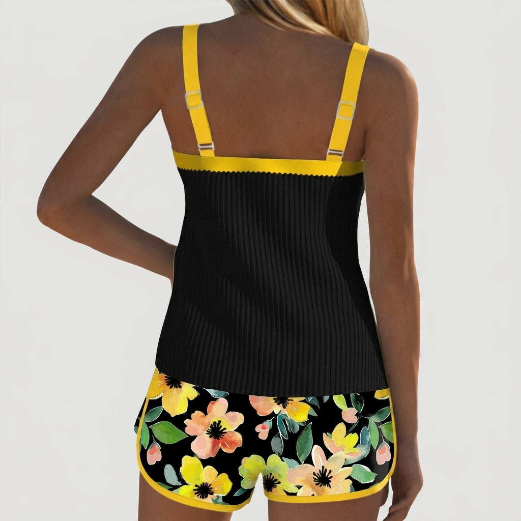 Mujer Conjunto de Tankini con Top Acanalado y Pantalones Cortos Estampados-Sets for women-Casaluzia