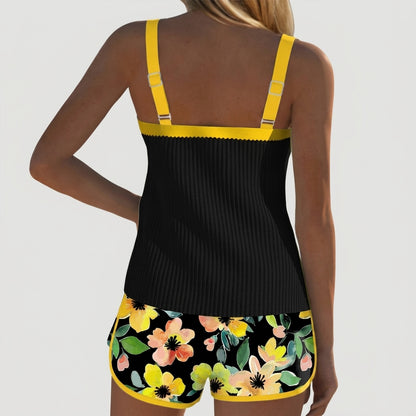 Mujer Conjunto de Tankini con Top Acanalado y Pantalones Cortos Estampados-Sets for women-Casaluzia