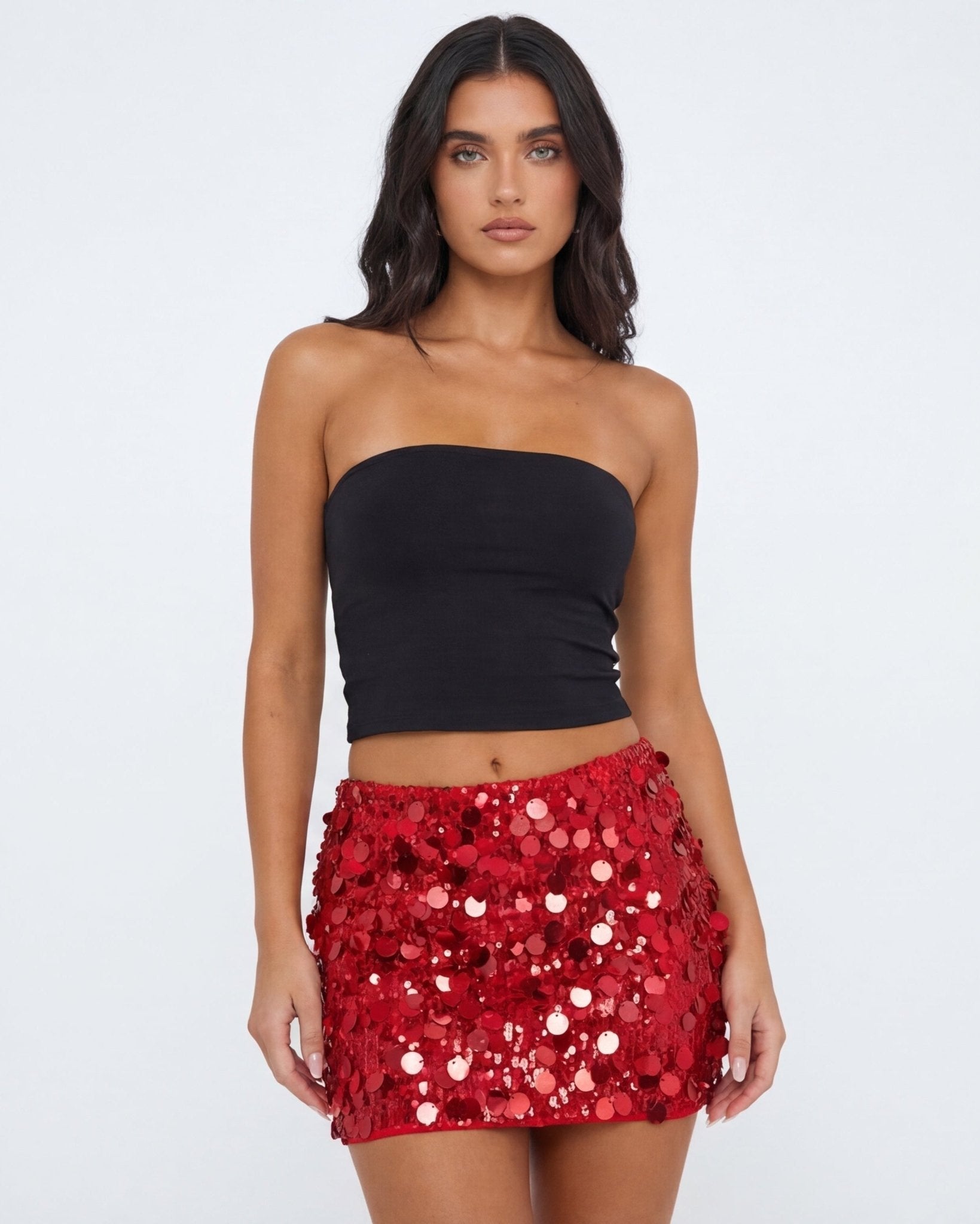 Mujer Conjunto de Top Ajustado y Mini Falda con Lentejuelas-Skirt for women-Casaluzia