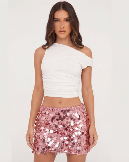 Mujer Conjunto de Top Ajustado y Mini Falda con Lentejuelas-Skirt for women-Casaluzia