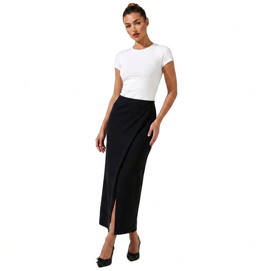 Mujer Falda de Diseño Cruzado con Abertura Frontal y Talle Alto-Skirt for women-Casaluzia