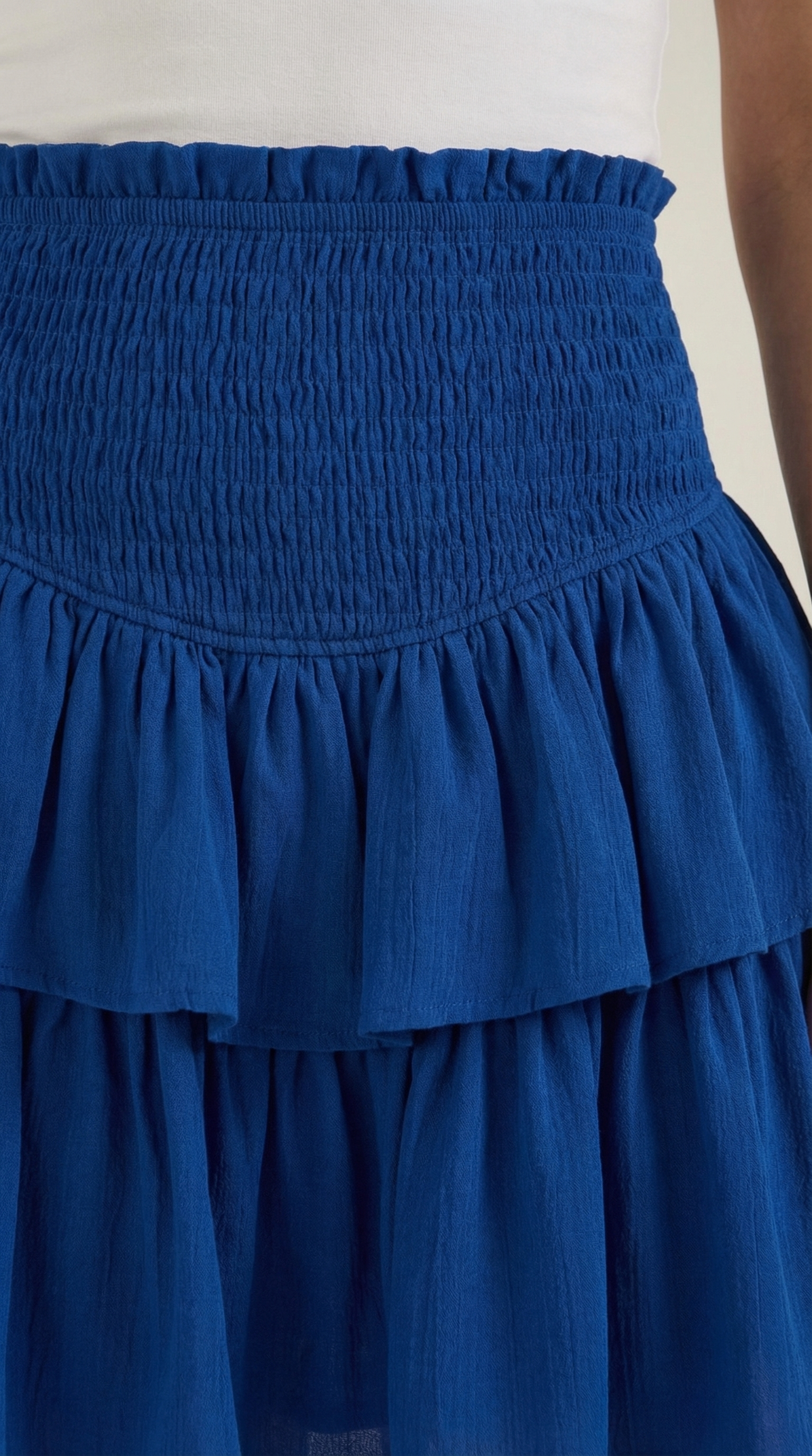 Mujer, Falda de talle alto con cinturilla fruncida y volantes-Skirt for women-Casaluzia