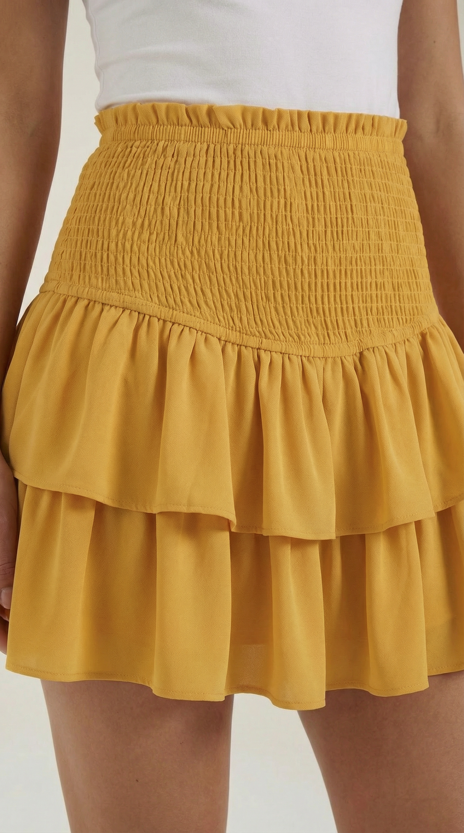 Mujer, Falda de talle alto con cinturilla fruncida y volantes-Skirt for women-Casaluzia