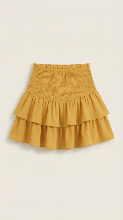 Mujer, Falda de talle alto con cinturilla fruncida y volantes-Skirt for women-Casaluzia