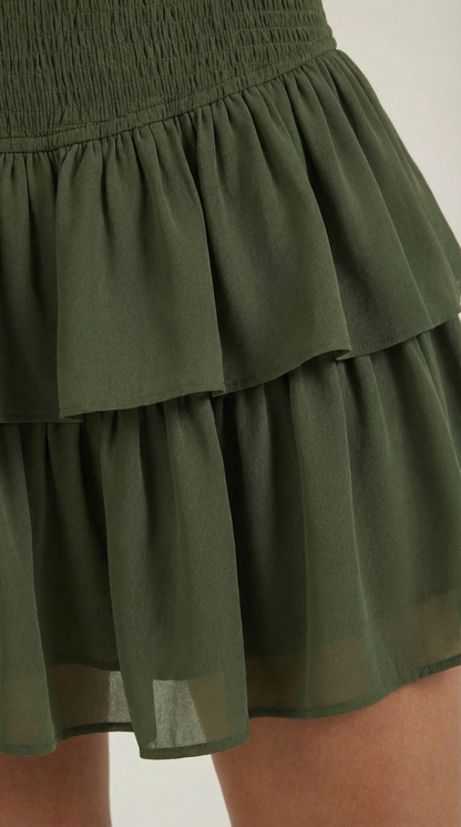 Mujer, Falda de talle alto con cinturilla fruncida y volantes-Skirt for women-Casaluzia