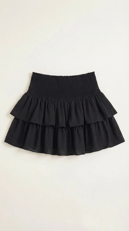 Mujer, Falda de talle alto con cinturilla fruncida y volantes-Skirt for women-Casaluzia