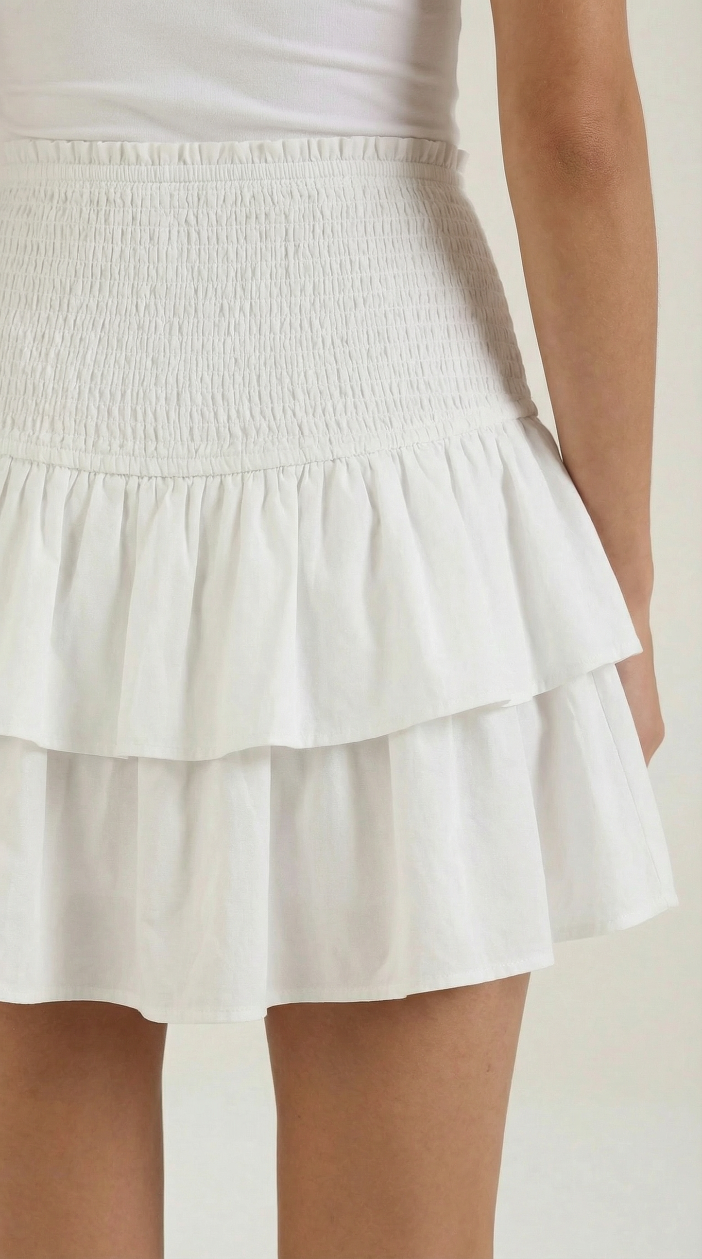 Mujer, Falda de talle alto con cinturilla fruncida y volantes-Skirt for women-Casaluzia