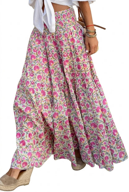 Mujer Falda Larga con Cintura Fruncida y Diseño Escalonado-Skirt for women-Casaluzia