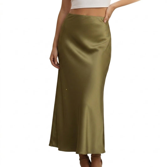 Mujer Falda Larga de Cintura Alta con Corte al Bies-Skirt for women-Casaluzia