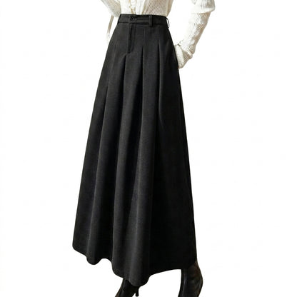 Mujer Falda Larga de Cintura Alta con Pliegues y Bolsillos-Skirt for women-Casaluzia