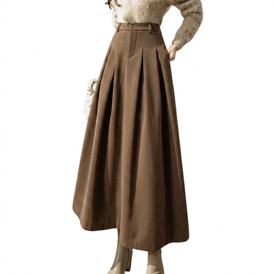 Mujer Falda Larga de Cintura Alta con Pliegues y Bolsillos-Skirt for women-Casaluzia