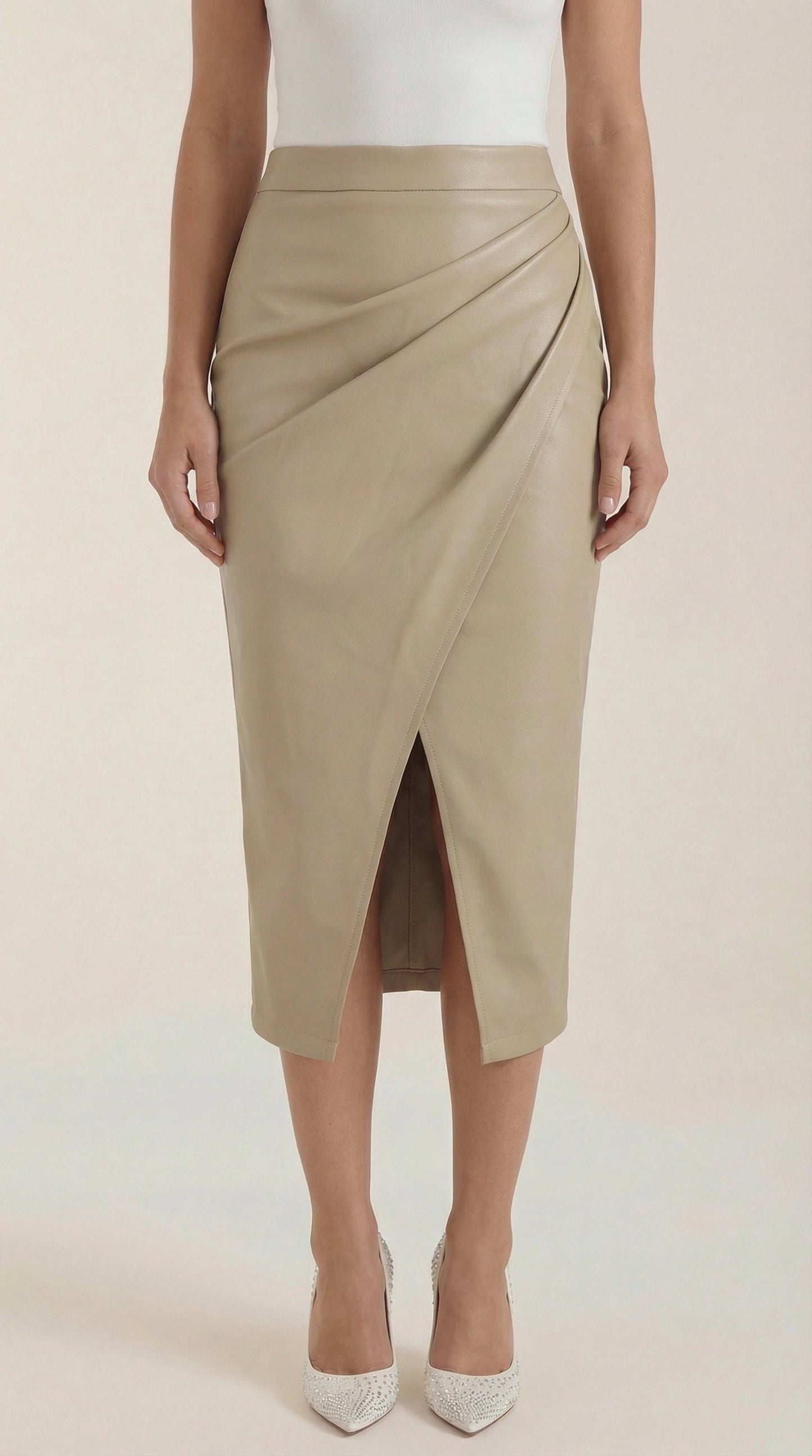 Mujer Falda midi con diseño drapeado y abertura frontal-Skirt for women-Casaluzia