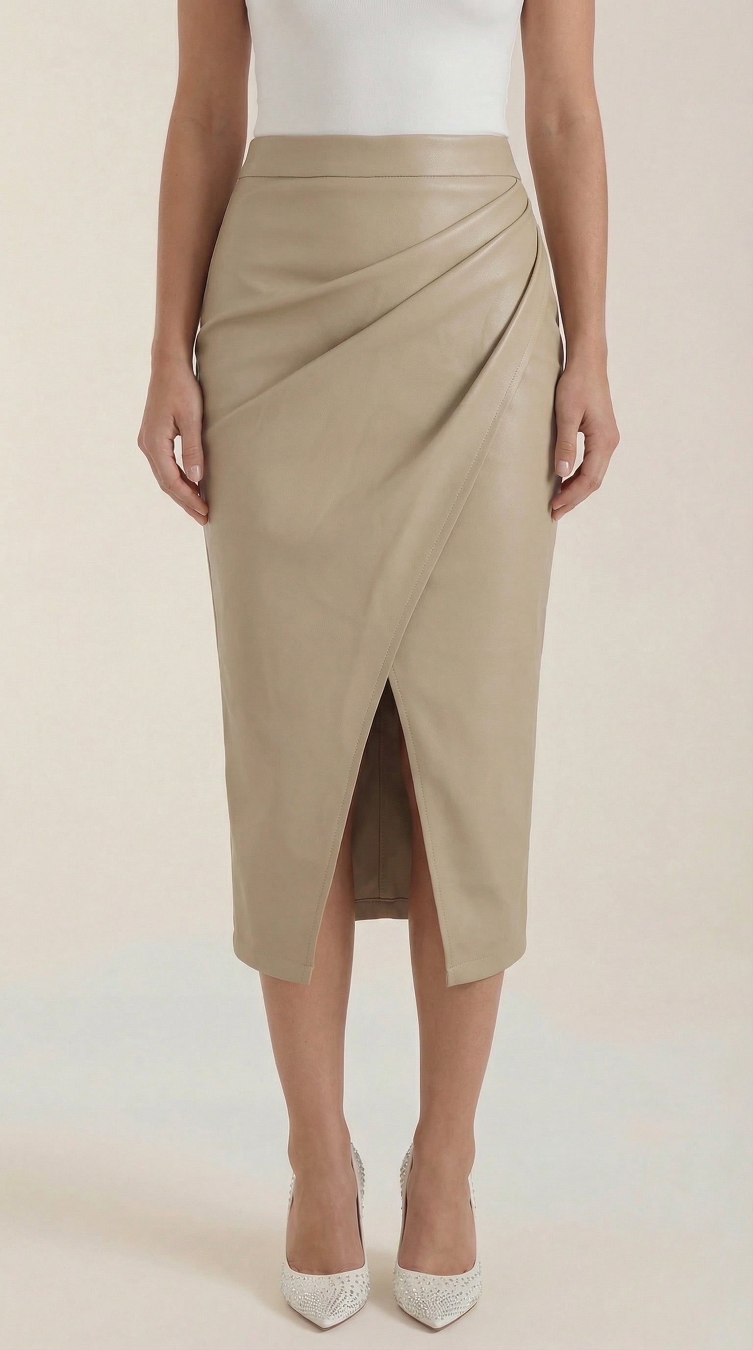 Mujer Falda midi con diseño drapeado y abertura frontal-Skirt for women-Casaluzia