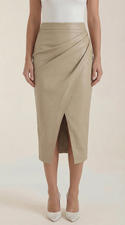Mujer Falda midi con diseño drapeado y abertura frontal-Skirt for women-Casaluzia