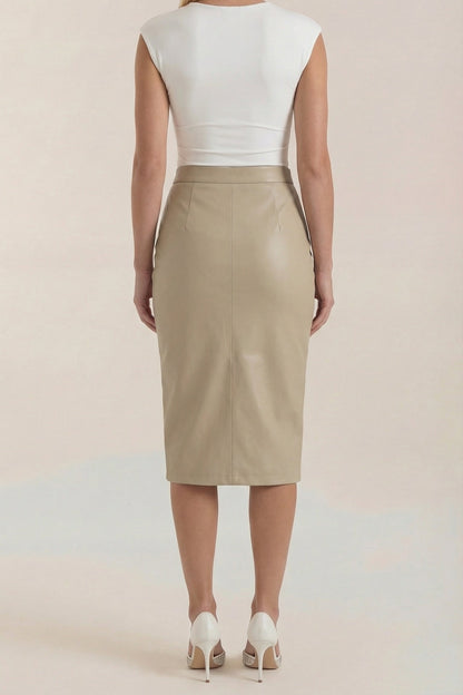 Mujer Falda midi con diseño drapeado y abertura frontal-Skirt for women-Casaluzia