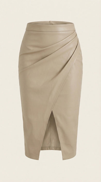 Mujer Falda midi con diseño drapeado y abertura frontal-Skirt for women-Casaluzia