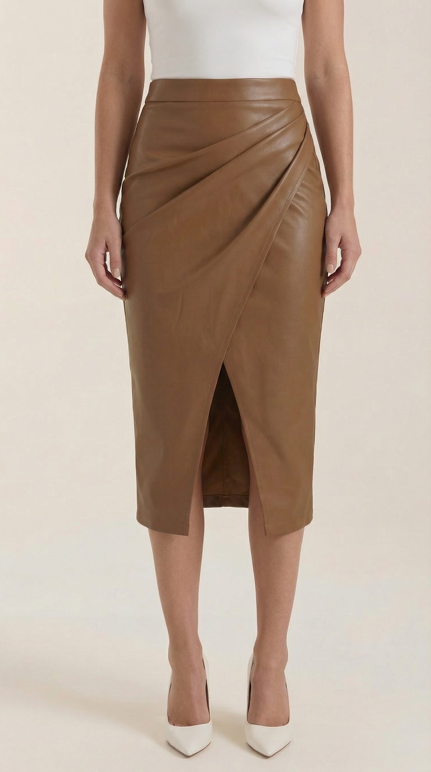 Mujer Falda midi con diseño drapeado y abertura frontal-Skirt for women-Casaluzia