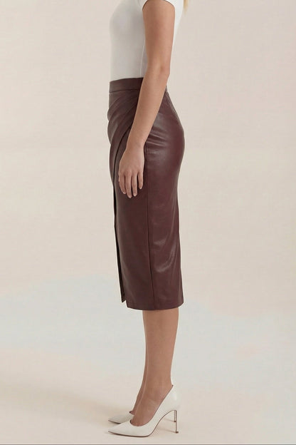 Mujer Falda midi con diseño drapeado y abertura frontal-Skirt for women-Casaluzia