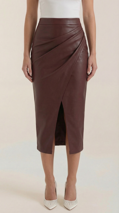 Mujer Falda midi con diseño drapeado y abertura frontal-Skirt for women-Casaluzia