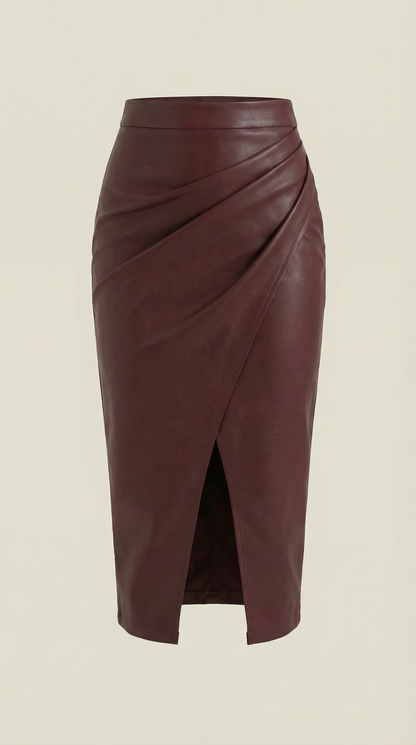 Mujer Falda midi con diseño drapeado y abertura frontal-Skirt for women-Casaluzia